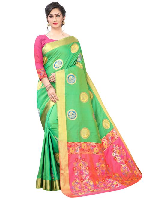 zari work woven saree with blouse - 18119549 - Very Small Image - 1