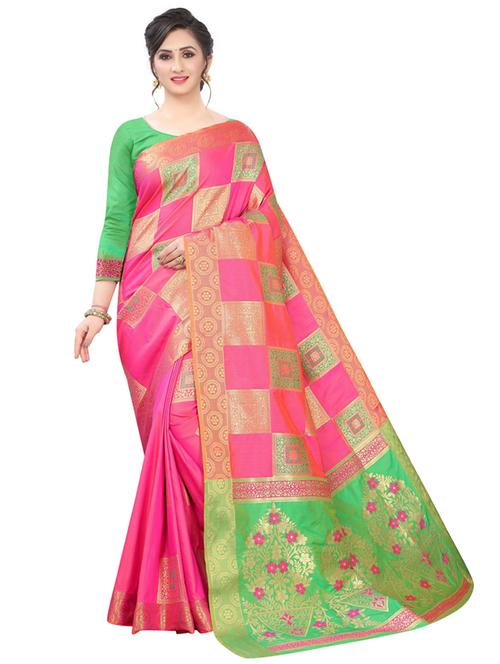 zari work woven saree with blouse - 18119551 - Very Small Image - 1