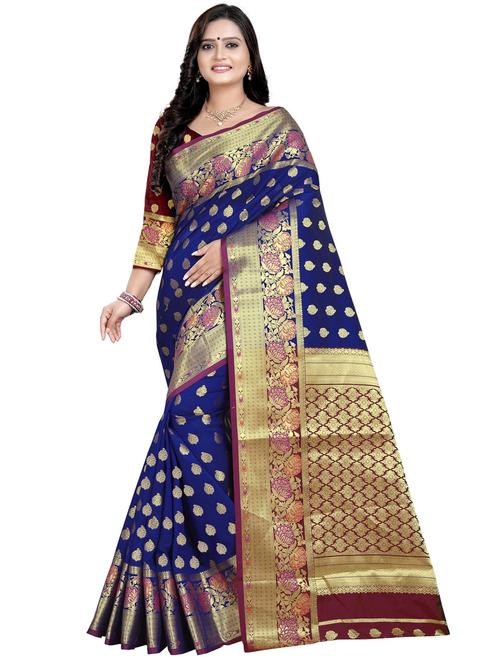 zari work woven saree with blouse - 18119559 - Very Small Image - 1