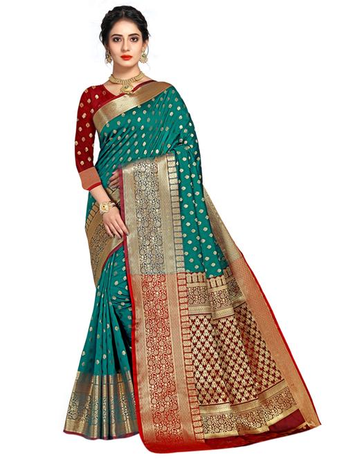 zari work woven saree with blouse - 18119562 - Very Small Image - 1