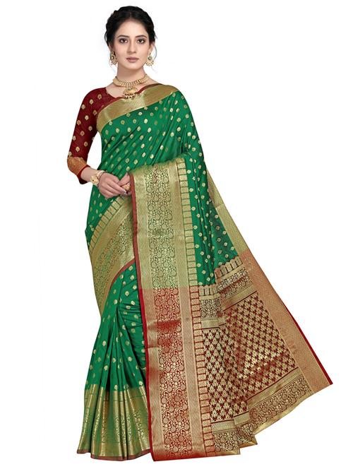 zari work woven saree with blouse - 18119566 - Very Small Image - 1