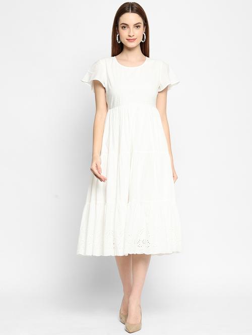 round neck solid a-line dress - 18119600 - Very Small Image - 1