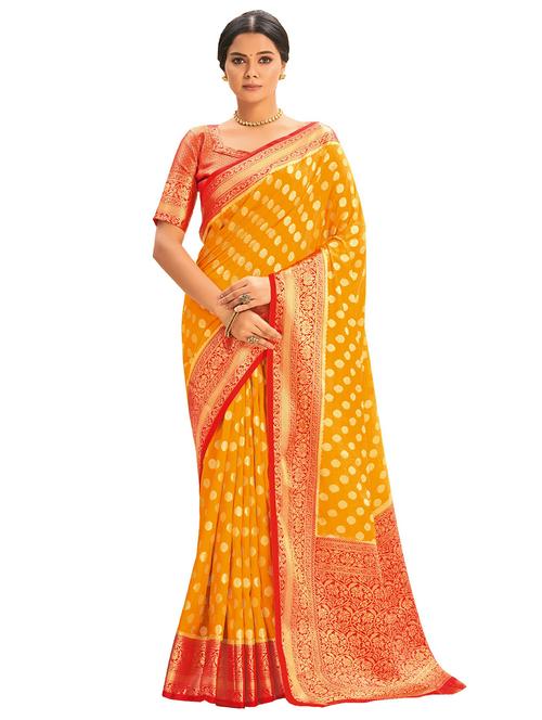 yellow silk saree - 18119641 - Very Small Image - 1