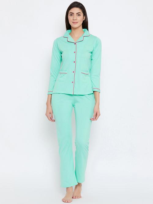 turquoiose solid pyjama set nightwear set - 18119966 - Very Small Image - 1