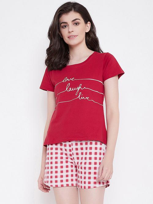 red checked shorts set nightwear set - 18119970 - Very Small Image - 1