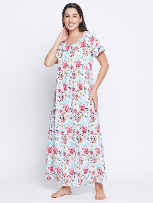 white printed sleepshirts & nighty - 18120147 - Very Small Image - 1