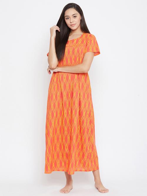 orange printed sleepshirts & nighty - 18120155 - Very Small Image - 1