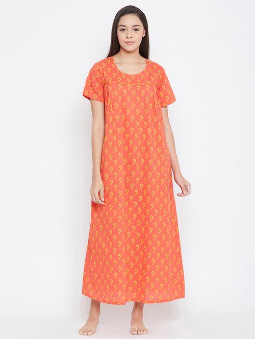 orange printed sleepshirts & nighty - 18120156 - Very Small Image - 1