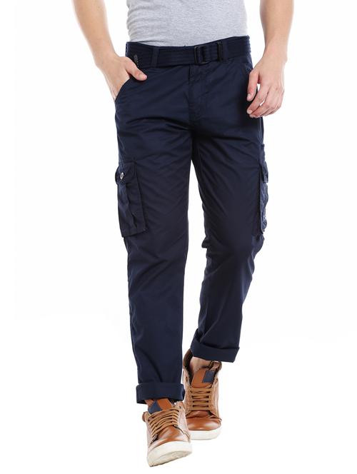 dark blue cotton cargos casual trousers - 18120696 - Very Small Image - 1
