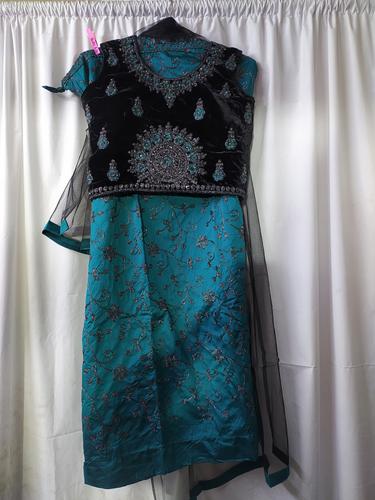 lehenga silk dark green and black - 18138217 - Very Small Image - 1