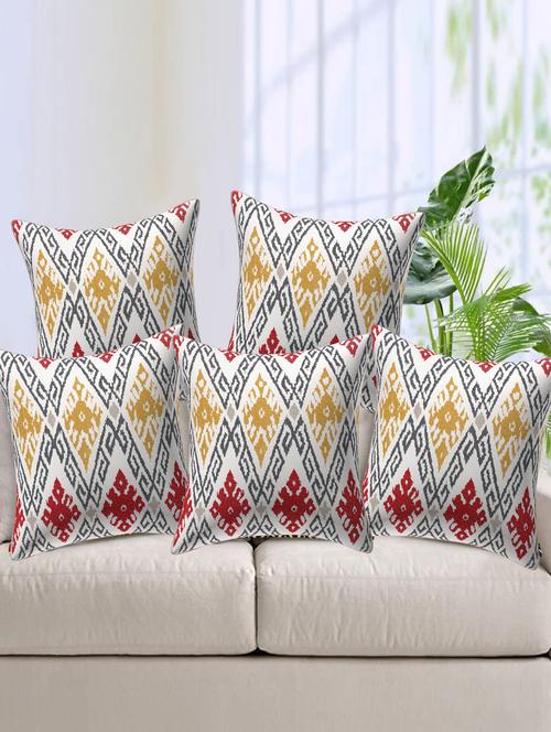 texstylers rversible assorted thick cotton block printed 16x16 inches jaipuri print cushion cover(pack of 5) - 18138401 - Very Small Image - 1