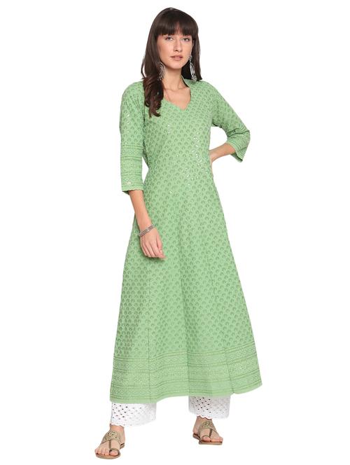green cotton kurta salwar set - 18139717 - Very Small Image - 1