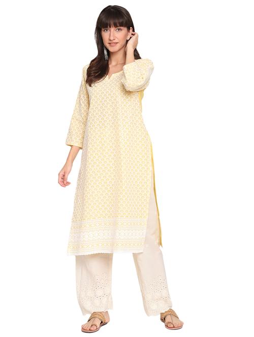 yellow cotton kurta salwar set - 18139739 - Very Small Image - 1