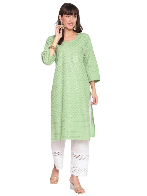 green cotton kurta salwar set - 18139744 - Very Small Image - 1