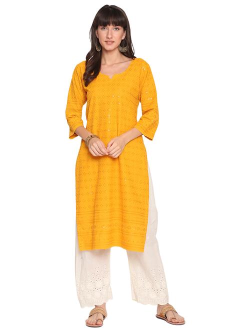 yellow cotton kurta salwar set - 18139745 - Very Small Image - 1