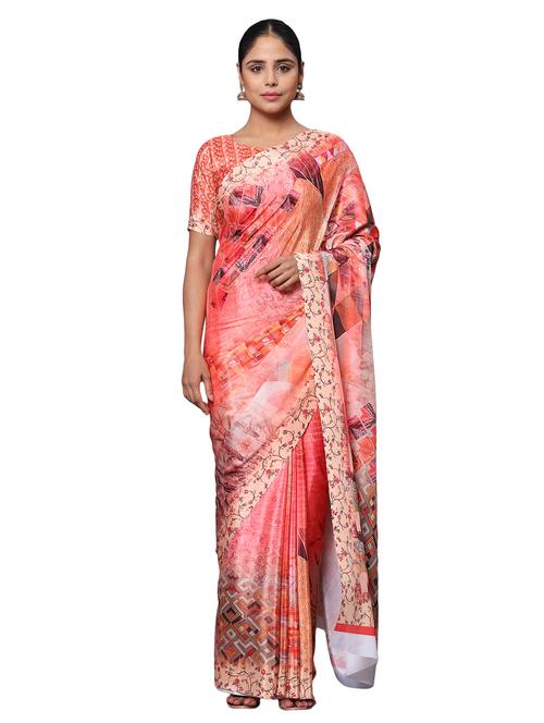 multi colored crepe printed saree with blouse - 18139812 - Very Small Image - 1