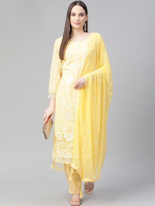 yellow straight pant unstitched suit - 18139912 - Very Small Image - 1