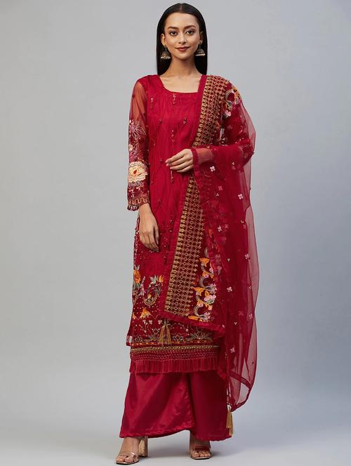 red salwar unstitched suit - 18139946 - Very Small Image - 1