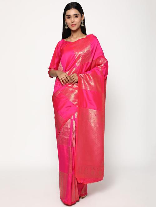 zari work woven saree with blouse - 18140689 - Very Small Image - 1