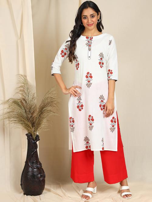 white cotton straight kurta - 18140756 - Very Small Image - 1