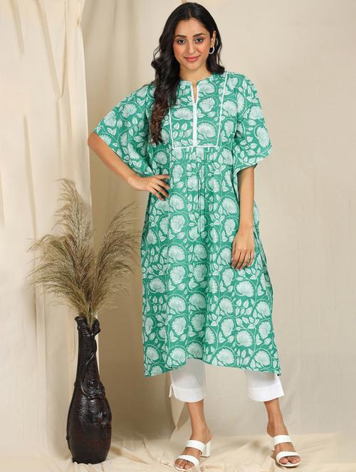 green cotton kaftan kurta - 18140760 - Very Small Image - 1