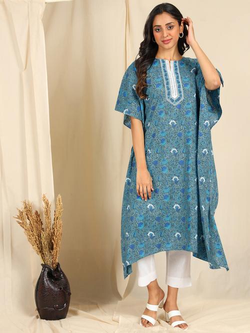 blue cotton kaftan kurta - 18140762 - Very Small Image - 1