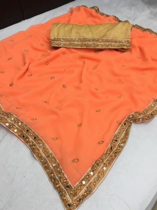 orange cotton saree - 18141109 - Very Small Image - 1