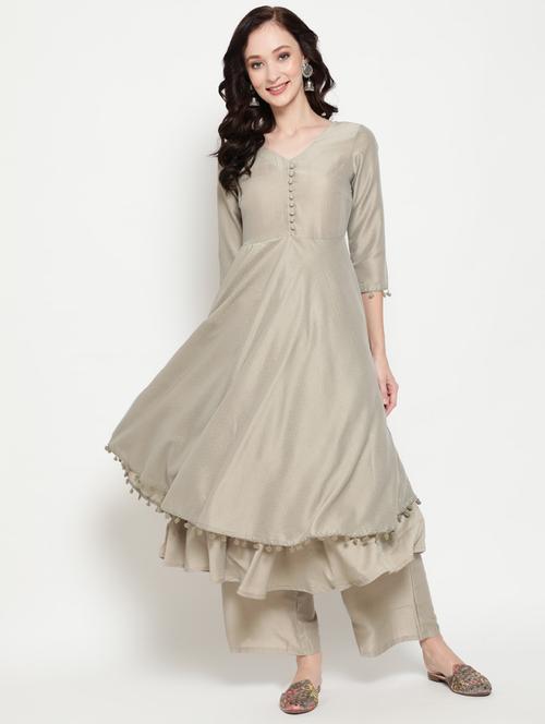 grey silk kurta palazzo set - 18141503 - Very Small Image - 1
