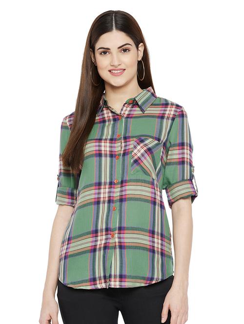 curved hem checkered shirt - 18141672 - Very Small Image - 1