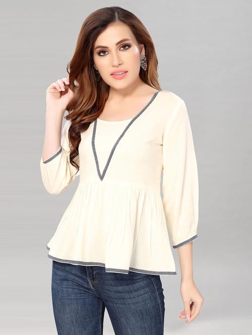 cream rayon regular top - 18142406 - Very Small Image - 1