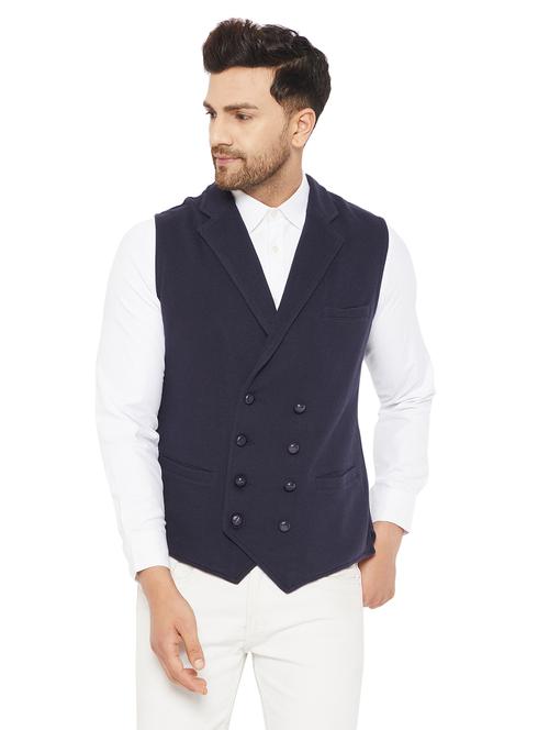 navy blue cotton waist coat - 18142425 - Very Small Image - 1