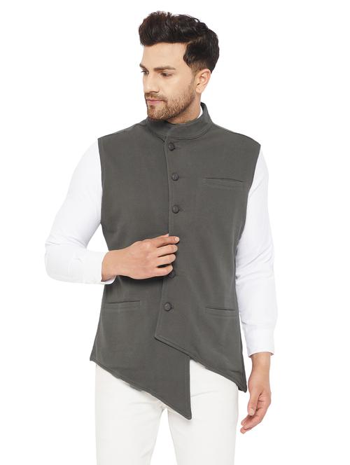 grey solid overlap waist coat - 18142427 - Very Small Image - 1