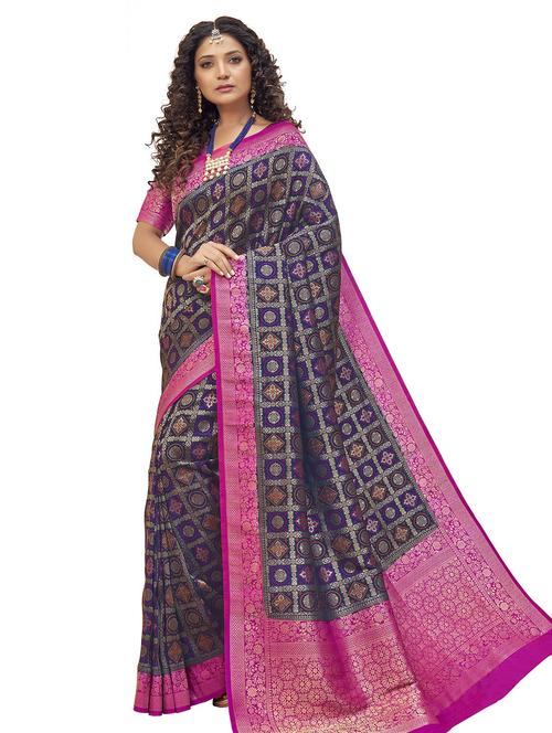 zari work woven saree with blouse - 18142571 - Very Small Image - 1