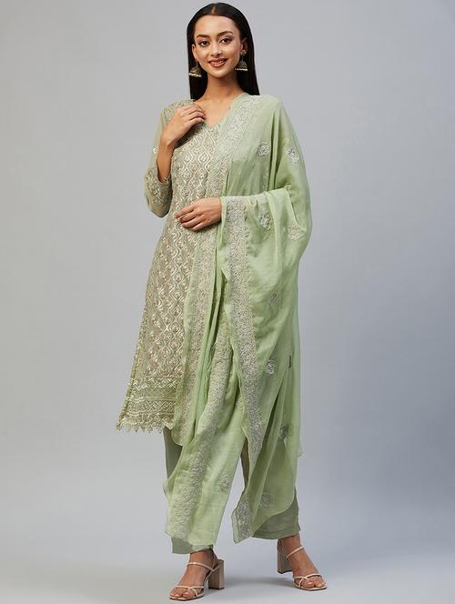 green unstitched suit set - 18142610 - Very Small Image - 1