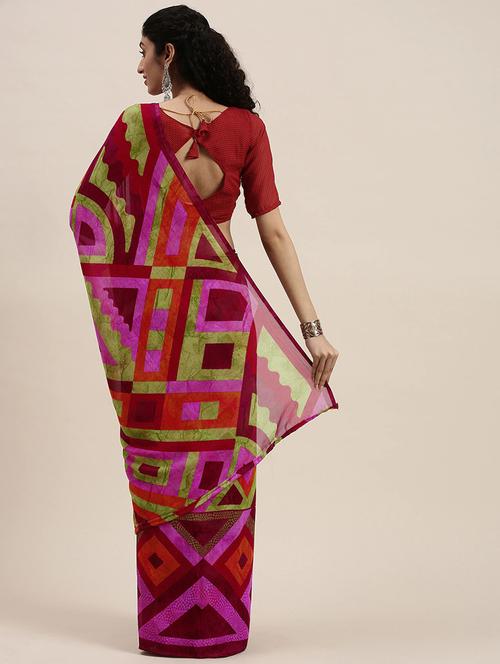 red georgette printed saree with blouse - 18145001 - Very Small Image - 1