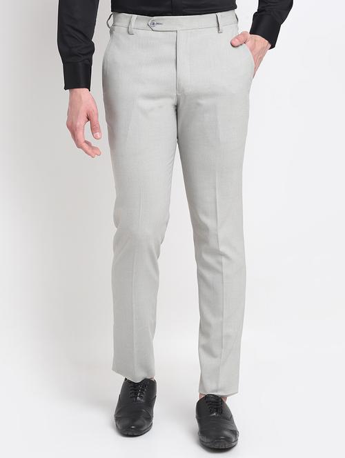 grey solid formal trouser - 18145033 - Very Small Image - 1