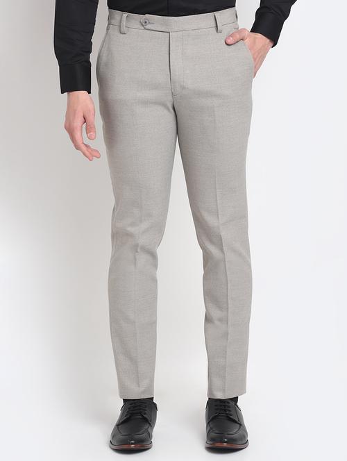 grey solid formal trouser - 18145038 - Very Small Image - 1