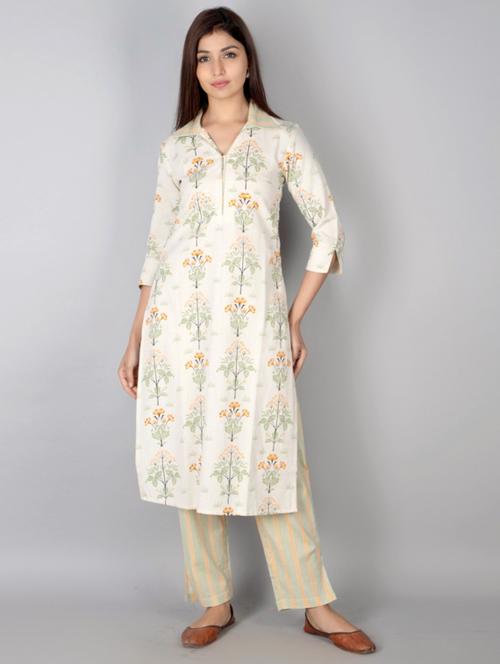 green cotton kurta palazzo set - 18145171 - Very Small Image - 1