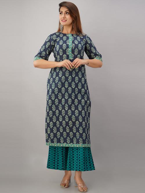turquoise cotton kurta palazzo set - 18145186 - Very Small Image - 1