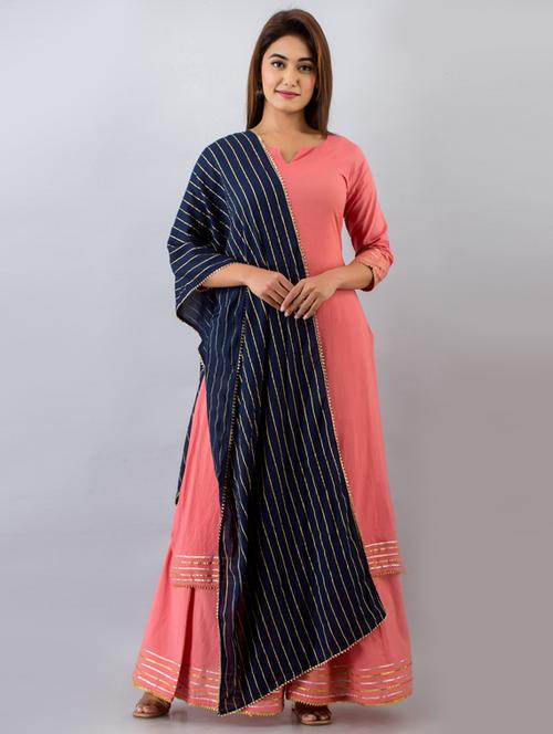 pink cotton kurta churidaar set - 18145202 - Very Small Image - 1
