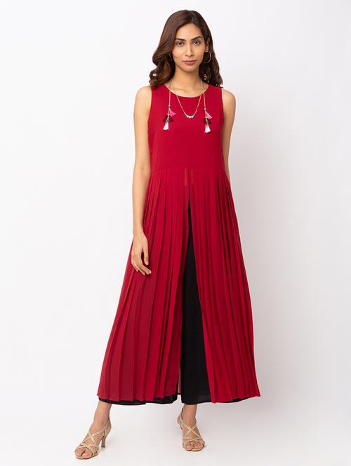 maroon georgette straight dress - 18146864 - Very Small Image - 1