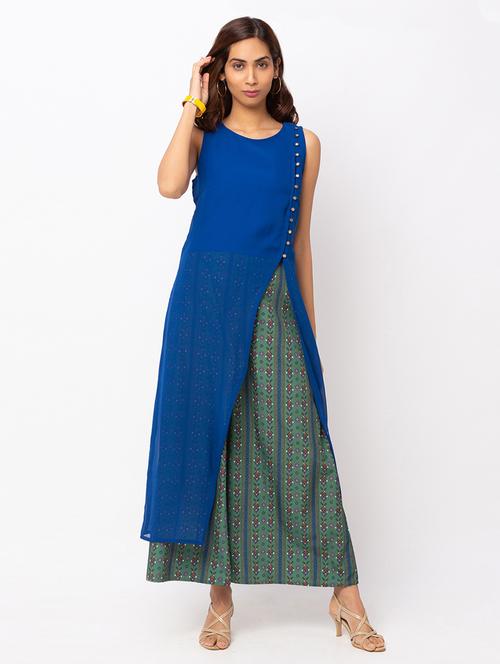 blue georgette straight dress - 18146868 - Very Small Image - 1