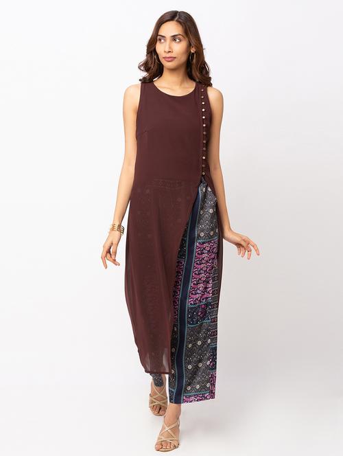 brown georgette straight dress - 18146869 - Very Small Image - 1