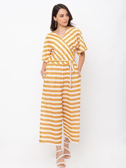 yellow georgette full leg jumpsuit - 18146890 - Very Small Image - 1