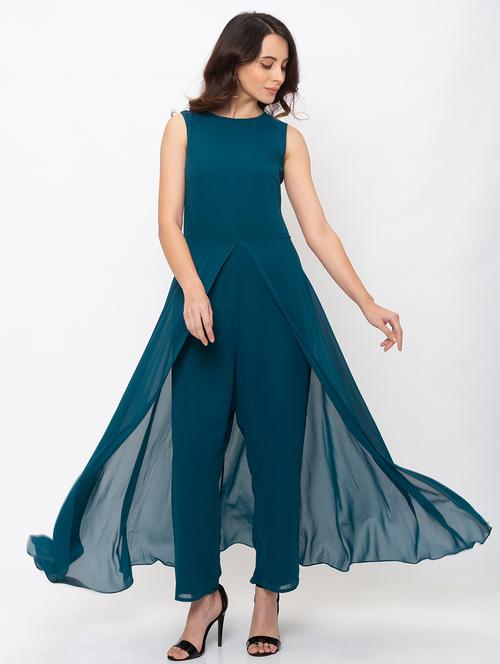 green georgette full leg jumpsuit - 18146894 - Very Small Image - 1