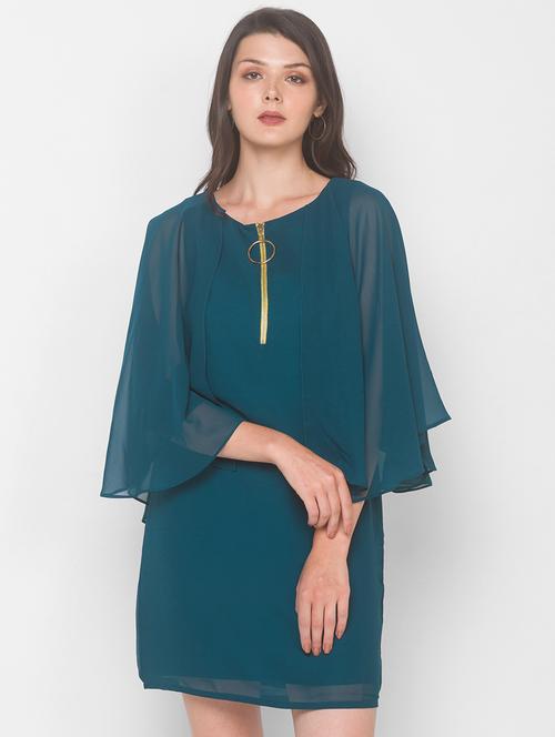 teal blue polyester shift dress - 18146907 - Very Small Image - 1