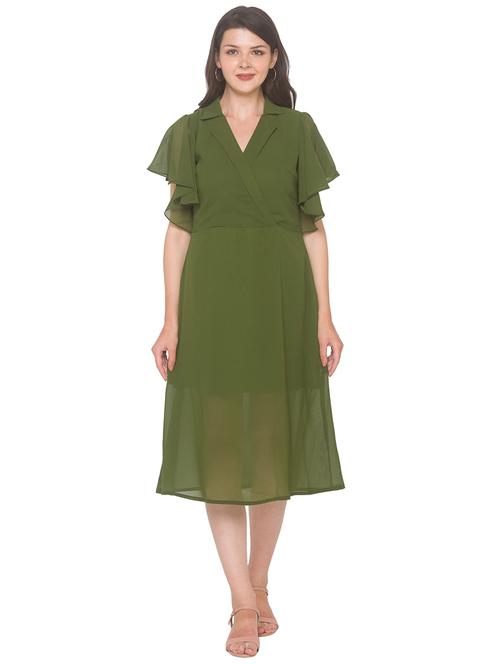 olive georgette fit & flare dress - 18146920 - Very Small Image - 1