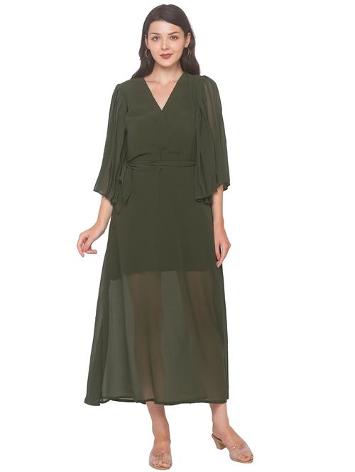 olive georgette dress - 18146922 - Very Small Image - 1