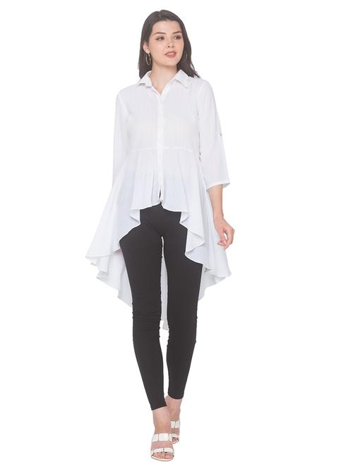 shirt collar solid high-low top - 18146936 - Very Small Image - 1