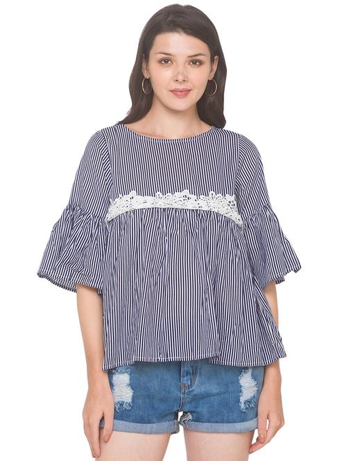 lace detail striped top - 18146945 - Very Small Image - 1